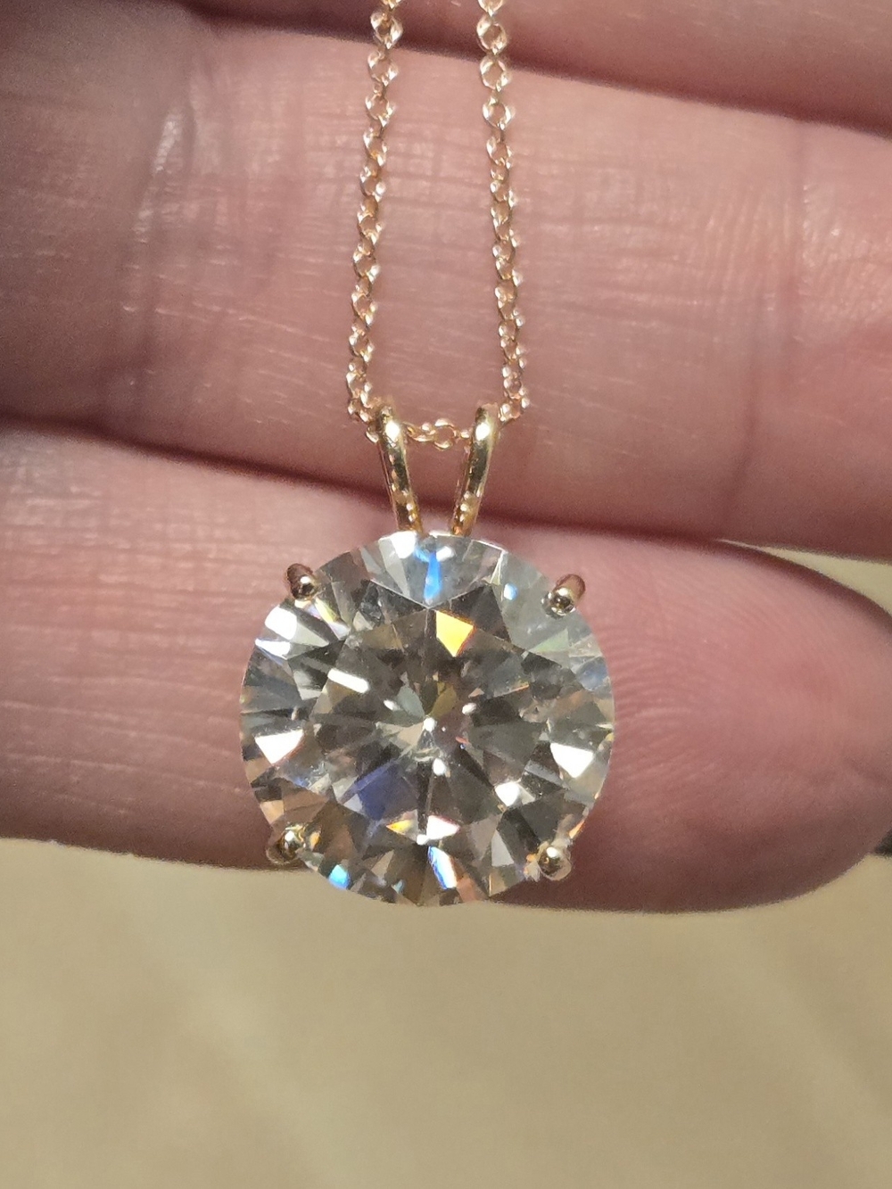 8.75 DEW Moisannite Fire Round Solitaire Pendant In 14kt Gold With 14kt Chain